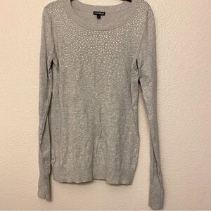 Express lightweight gray crewneck sweater sparkle rhinestones glam bling -S